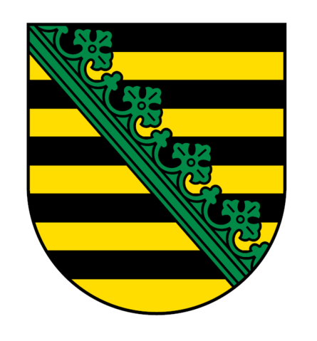 Wappen mit Scharz gelben Streifen und einer diagonalen Krone